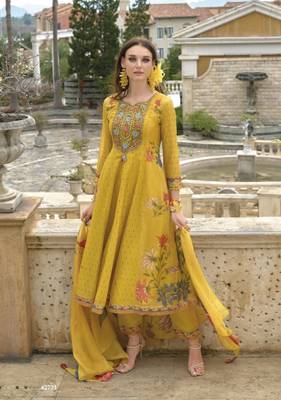amber schiffli anarkali full work cotton suit set 3