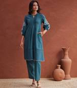 teal cotton comfy kurta pant set