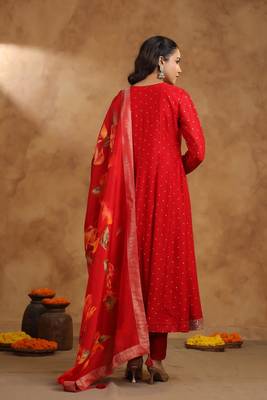 crimson full work anarkali suit set 2