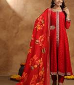 crimson full work anarkali suit set