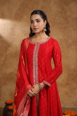 crimson full work anarkali suit set 4