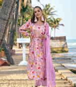 purple digital print muslin suit set