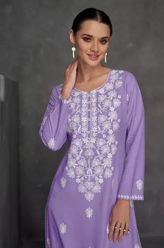 Isharya lilac embroidery kurta pant set