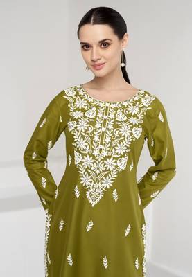 olive embroidery kurta 1