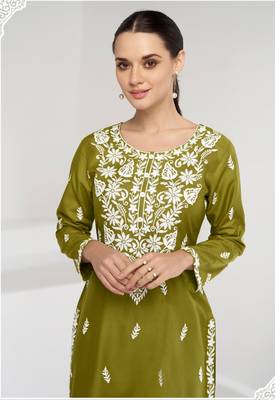 olive embroidery kurta 3