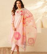 salmon embroidery anarkali suit set