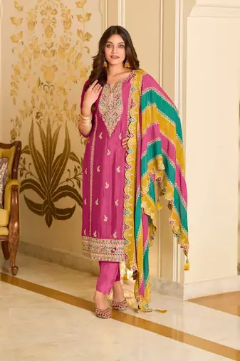 Shefali pink full work premium suit set