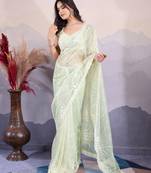  Light Pista-Green Sequins Embroidered Soft Twill Net Bridal Saree For Wedding