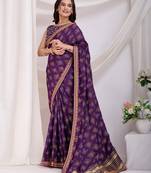 Alluring Lavender Golden Foil Bandhani Print With Embroidered Vichitra-Silk Ethnic Saree