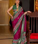 Burgundy patola printed silk blend saree