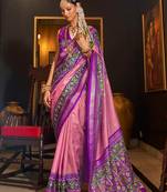 Light pink patola printed silk blend saree