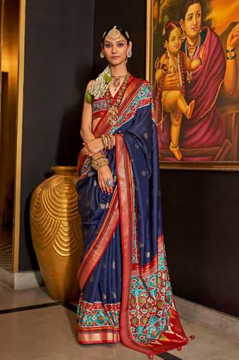 Silk Blend navy blue patola print saree