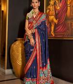 Silk Blend navy blue patola print saree