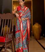 grey Patola print silk blend designer saree