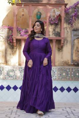 Purple georgette solid ruffle flared gown with heavy dupatta 3