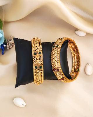 gold plated metal bangles with emerald & ruby 1