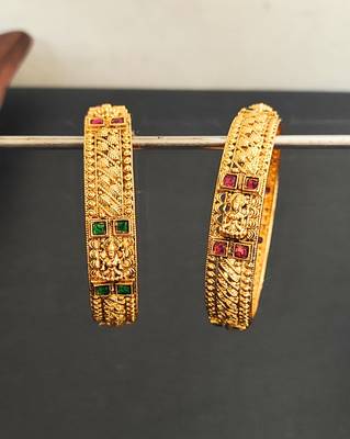gold plated metal bangles with emerald & ruby 4