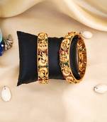 Antique matte gold bangles with peacock design (set of 2)