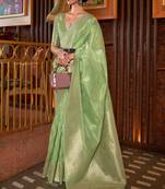 Sea Green banarasi style tussar silk bland zari weaving saree with Blouse