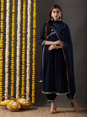 Rajgranth women's faux georgette fabric  embroidered aliya style kurta set with dupatta 1