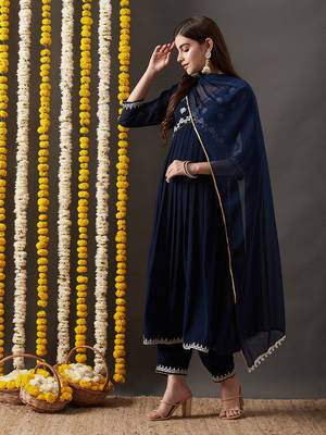 Rajgranth women's faux georgette fabric  embroidered aliya style kurta set with dupatta 3