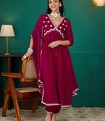 Rajgranth women's faux georgette fabric  embroidered kurta set with dupatta