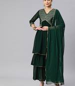 Rajgranth women's faux georgette fabric  embroidered kurta set with dupatta