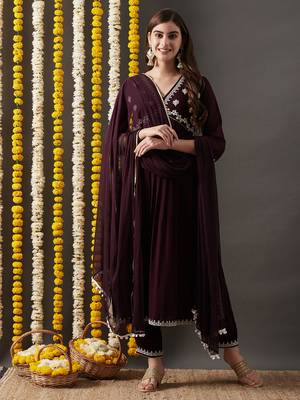 Rajgranth women's faux georgette fabric  embroidered aliya style kurta set with dupatta 1