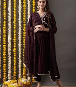 Rajgranth women's faux georgette fabric  embroidered aliya style kurta set with dupatta