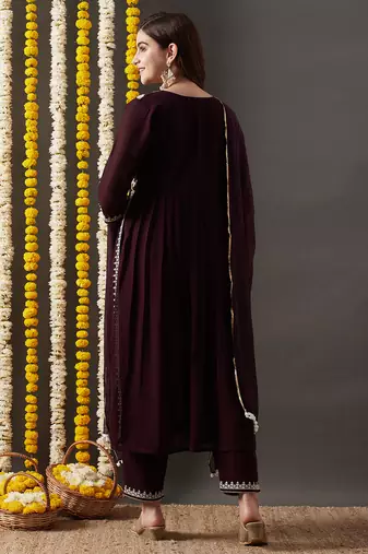 Rajgranth women's faux georgette fabric  embroidered aliya style kurta set with dupatta