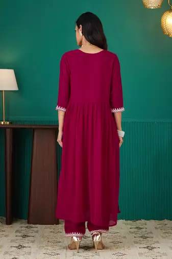 Rajgranth women's faux georgette fabric  embroidered kurta set with dupatta