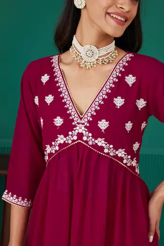 Rajgranth women's faux georgette fabric  embroidered kurta set with dupatta