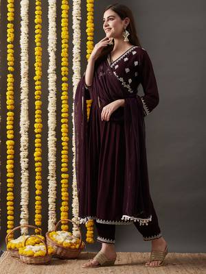 Rajgranth women's faux georgette fabric  embroidered aliya style kurta set with dupatta 3