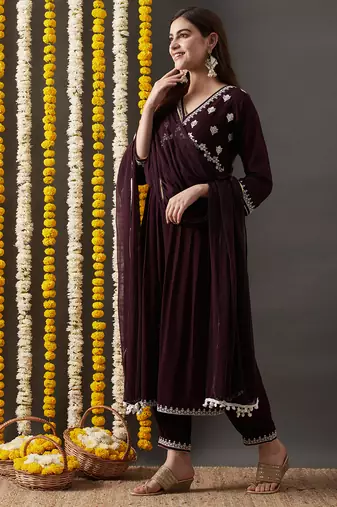 Rajgranth women's faux georgette fabric  embroidered aliya style kurta set with dupatta