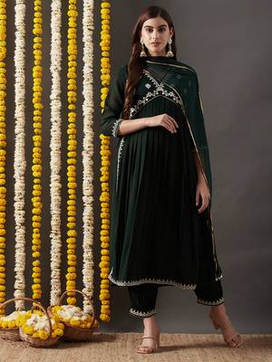 Rajgranth women's faux georgette fabric  embroidered aliya style kurta set with dupatta 1