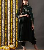 Rajgranth women's faux georgette fabric  embroidered aliya style kurta set with dupatta