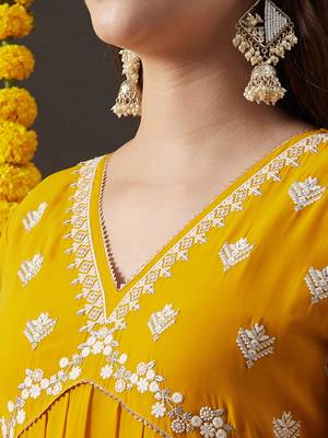 Rajgranth women's faux georgette fabric  embroidered aliya style kurta set with dupatta 4
