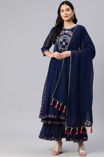 Rajgranth women's faux georgette fabric  embroidered kurta set with dupatta