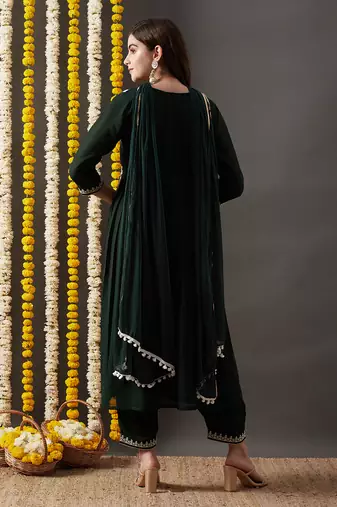 Rajgranth women's faux georgette fabric  embroidered aliya style kurta set with dupatta