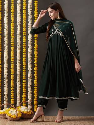Rajgranth women's faux georgette fabric  embroidered aliya style kurta set with dupatta 3