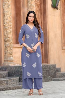 Floral Printed Straight Kurta with Palazzos 1