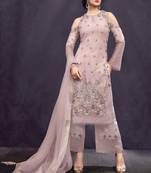Rose gold embroidery zari and dimond net straight palazzo - free size stitched