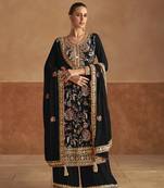 Black full stitched chinon silk heavy embroidery wedding palazzo suits
