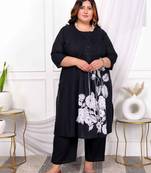  womens plus size black floral printed straight kurta with palazzo