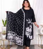  womens plus size black pintucks detailing straight kurta and palazzo with dupatta set