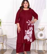  womens plus size wine cotton floral printed kurta and palazzo set