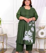  womens plus size mehandi pintucks cotton floral straight kurta and palazzo