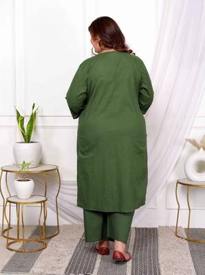  womens plus size mehandi pintucks cotton floral straight kurta and palazzo 2