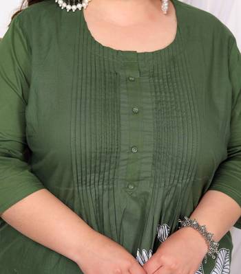  womens plus size mehandi pintucks cotton floral straight kurta and palazzo 3
