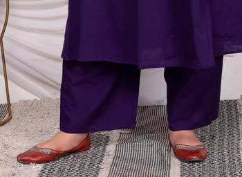  womens plus size purple embroidered sweetheart neck & accordion pleated solid a-line kurta and palazzo set 4